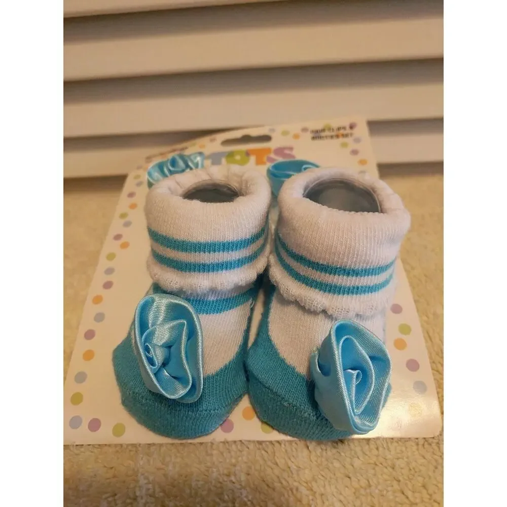 Wee Tots Newborn Blue and White Hair Clips And Booties Socks Pair Set NWT